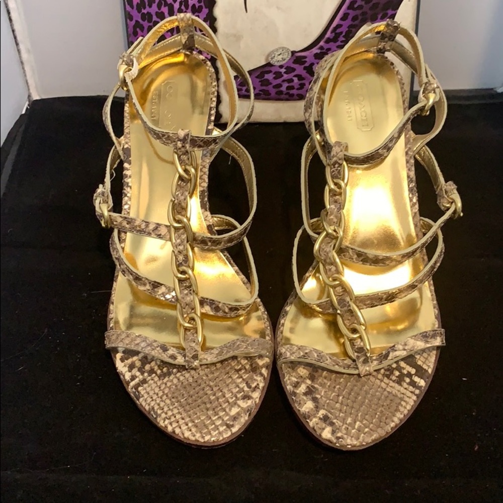Coach leather reptile print sandals